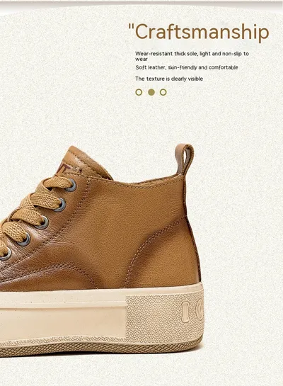 High-top Casual Sneakers First Layer Cowhide Toe Box Women's Shoes Vintage