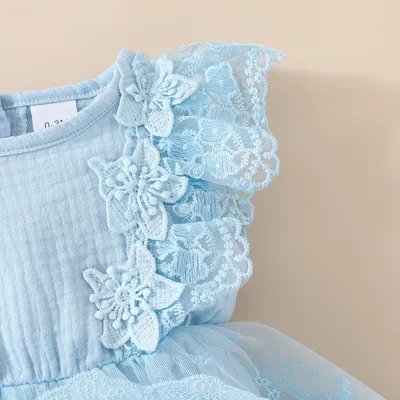 Summer Baby Girl Sweet Sleeveless Lace Triangle Rompers Mesh Lace Flower Dress