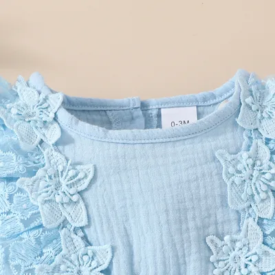 Summer Baby Girl Sweet Sleeveless Lace Triangle Rompers Mesh Lace Flower Dress