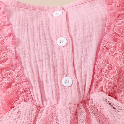 Summer Baby Girl Sweet Sleeveless Lace Triangle Rompers Mesh Lace Flower Dress