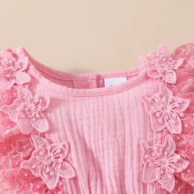 Summer Baby Girl Sweet Sleeveless Lace Triangle Rompers Mesh Lace Flower Dress
