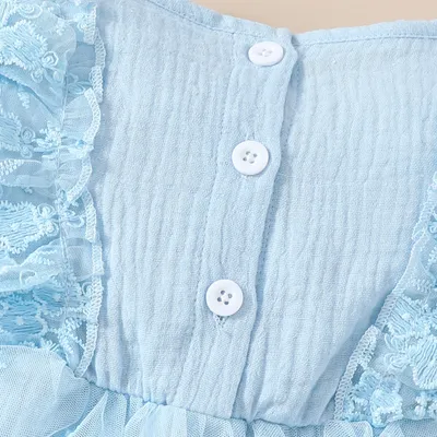 Summer Baby Girl Sweet Sleeveless Lace Triangle Rompers Mesh Lace Flower Dress