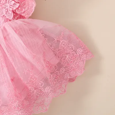 Summer Baby Girl Sweet Sleeveless Lace Triangle Rompers Mesh Lace Flower Dress