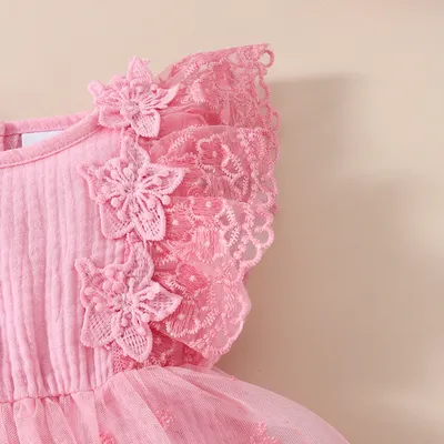 Summer Baby Girl Sweet Sleeveless Lace Triangle Rompers Mesh Lace Flower Dress
