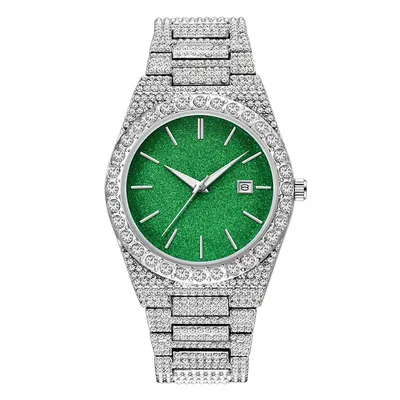ساعة كوارتز رجالية مرصعة بالألماس مع تقويم