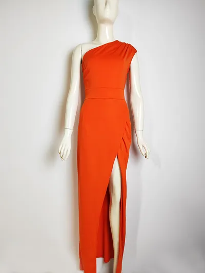 Women's One-shoulder High Waist Front Slit Temperament Dress