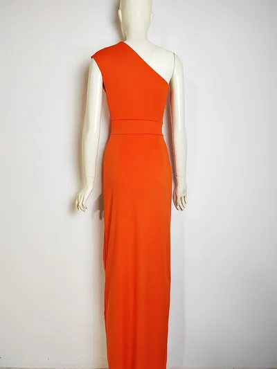 Women's One-shoulder High Waist Front Slit Temperament Dress