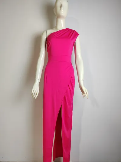 Women's One-shoulder High Waist Front Slit Temperament Dress
