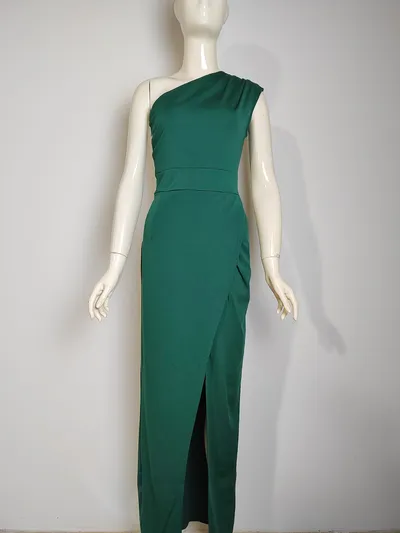 Women's One-shoulder High Waist Front Slit Temperament Dress