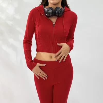 Hoodie Suit Sports Leisure Sexy Zip Long Sleeve Sweater And High Waist Long Pants Set Women's Clothing