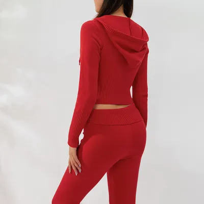 Hoodie Suit Sports Leisure Sexy Zip Long Sleeve Sweater And High Waist Long Pants Set Women's Clothing