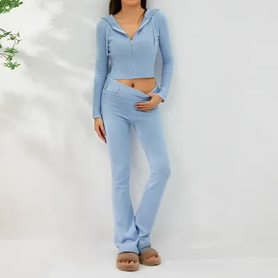 Hoodie Suit Sports Leisure Sexy Zip Long Sleeve Sweater And High Waist Long Pants Set Women's Clothing