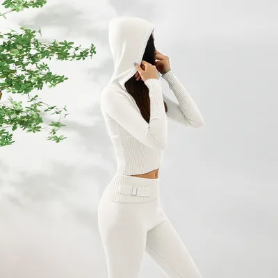 Hoodie Suit Sports Leisure Sexy Zip Long Sleeve Sweater And High Waist Long Pants Set Women's Clothing