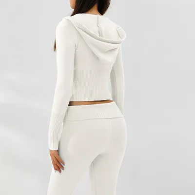 Hoodie Suit Sports Leisure Sexy Zip Long Sleeve Sweater And High Waist Long Pants Set Women's Clothing