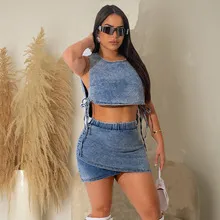 Denim Washed High Collar Dress Women