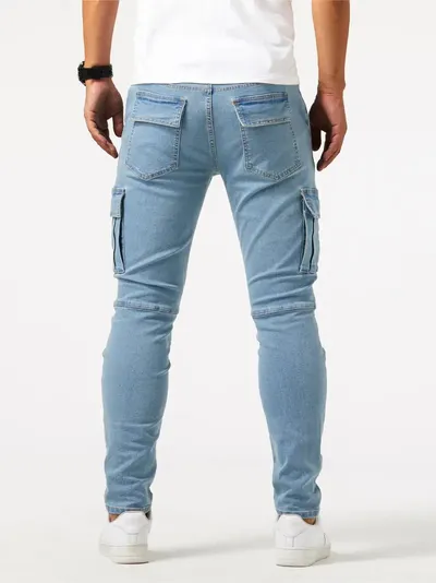 Man's Casual Cargo Pants Stylish Tide Brand Stretch Pants Spring Summer Grey Brand New Fit Straight Lightweight Jeans