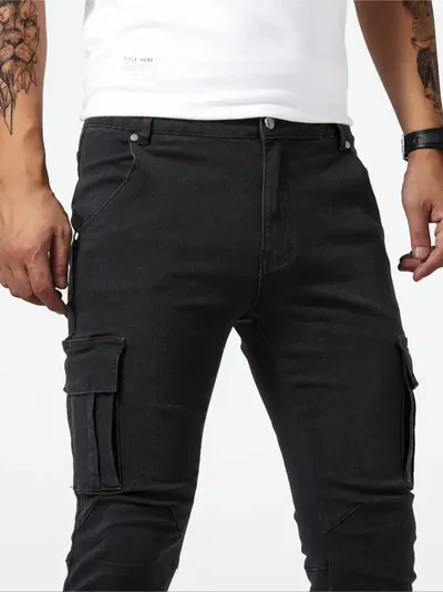Man's Casual Cargo Pants Stylish Tide Brand Stretch Pants Spring Summer Grey Brand New Fit Straight Lightweight Jeans