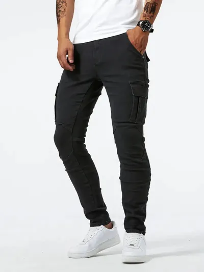 Man's Casual Cargo Pants Stylish Tide Brand Stretch Pants Spring Summer Grey Brand New Fit Straight Lightweight Jeans