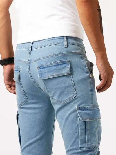 Man's Casual Cargo Pants Stylish Tide Brand Stretch Pants Spring Summer Grey Brand New Fit Straight Lightweight Jeans