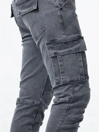 Man's Casual Cargo Pants Stylish Tide Brand Stretch Pants Spring Summer Grey Brand New Fit Straight Lightweight Jeans
