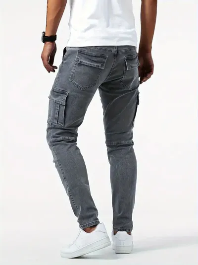 Man's Casual Cargo Pants Stylish Tide Brand Stretch Pants Spring Summer Grey Brand New Fit Straight Lightweight Jeans