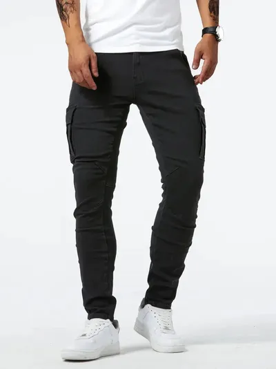 Man's Casual Cargo Pants Stylish Tide Brand Stretch Pants Spring Summer Grey Brand New Fit Straight Lightweight Jeans