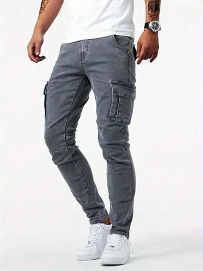 Man's Casual Cargo Pants Stylish Tide Brand Stretch Pants Spring Summer Grey Brand New Fit Straight Lightweight Jeans