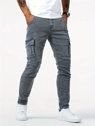 Man's Casual Cargo Pants Stylish Tide Brand Stretch Pants Spring Summer Grey Brand New Fit Straight Lightweight Jeans
