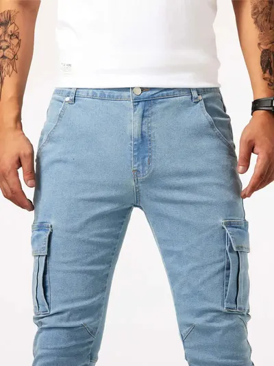 Man's Casual Cargo Pants Stylish Tide Brand Stretch Pants Spring Summer Grey Brand New Fit Straight Lightweight Jeans