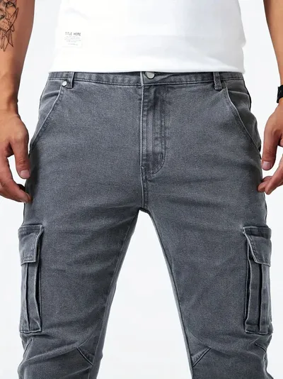 Man's Casual Cargo Pants Stylish Tide Brand Stretch Pants Spring Summer Grey Brand New Fit Straight Lightweight Jeans
