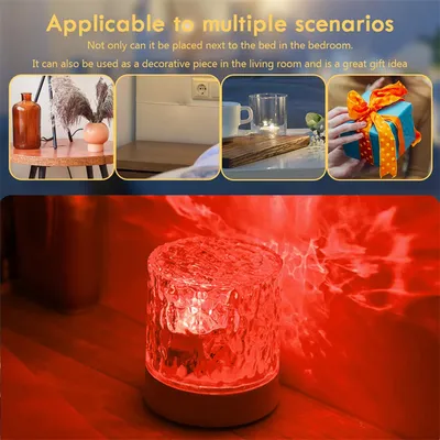 Crystal Lamp Water Ripple Projector Night Light Decoration Home Houses Bedroom Aesthetic Atmosphere Holiday Gift Sunset Lights Home Decor