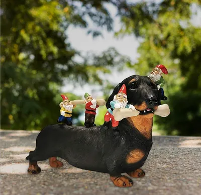 New Resin Garden Decoration Gardening Sausage Dog Eating Bones Statue Micro Landscape Crafts