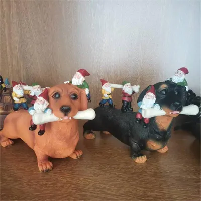 New Resin Garden Decoration Gardening Sausage Dog Eating Bones Statue Micro Landscape Crafts