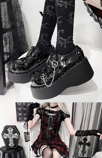 Punk Platform Shoes Dark Lolita Platform Leather Shoes