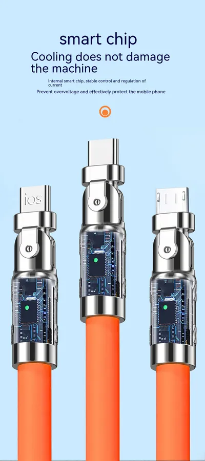 120W One-to-three Elbow Fast Charging Zinc Alloy Charging Cable 180 Degree Rotation