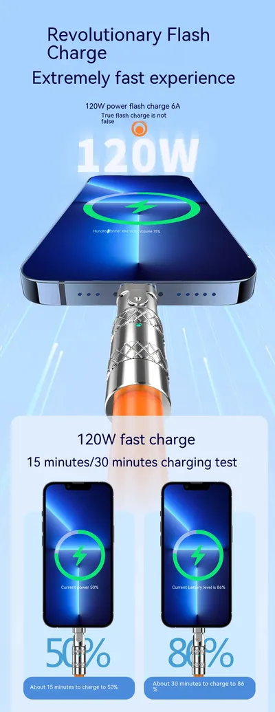 120W One-to-three Elbow Fast Charging Zinc Alloy Charging Cable 180 Degree Rotation