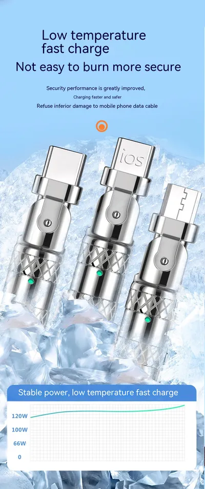 120W One-to-three Elbow Fast Charging Zinc Alloy Charging Cable 180 Degree Rotation