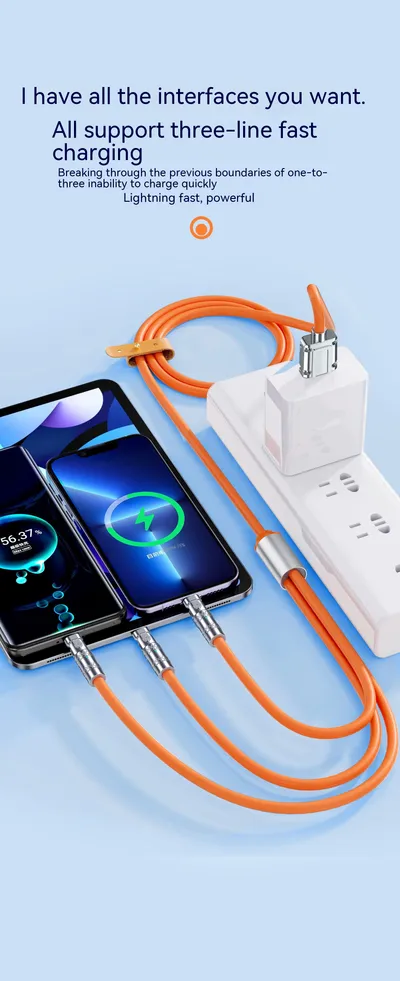 120W One-to-three Elbow Fast Charging Zinc Alloy Charging Cable 180 Degree Rotation