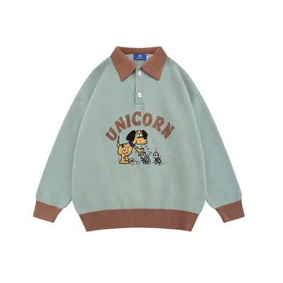 Cartoon Embroidered Knitwear Pullover Men