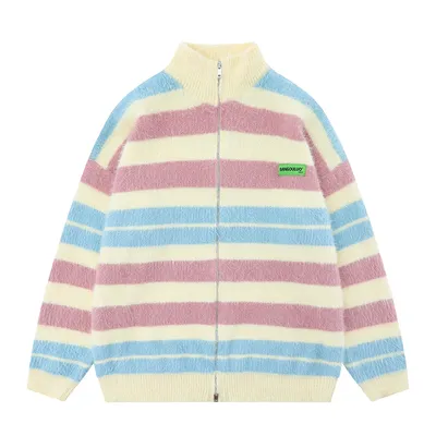 Striped Knitted Sweater Coat Men
