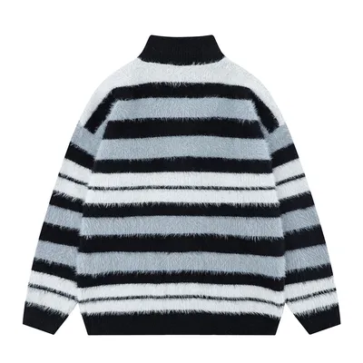 Striped Knitted Sweater Coat Men