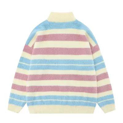 Striped Knitted Sweater Coat Men