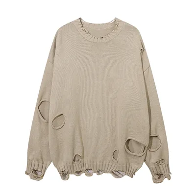 Solid Color Ripped Pullover For Men