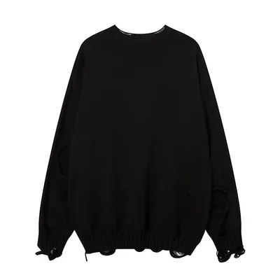Solid Color Ripped Pullover For Men
