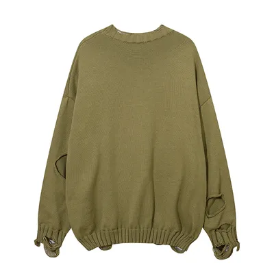 Solid Color Ripped Pullover For Men