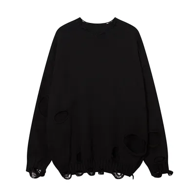 Solid Color Ripped Pullover For Men
