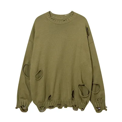 Solid Color Ripped Pullover For Men