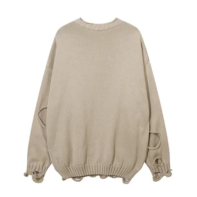 Solid Color Ripped Pullover For Men
