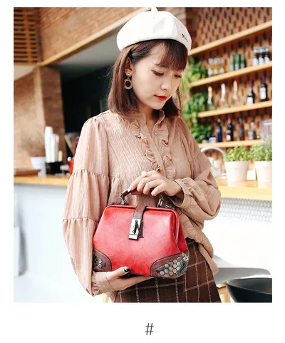 Women Handbag Leather Small Doctor Bag Women Shoulder Bag Female Crossbody Handbag Lock Chain Rivets Girls Vintage Women Bags