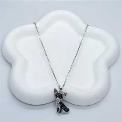 Zinc Alloy Black Chihuahua Dog Pendant Necklace